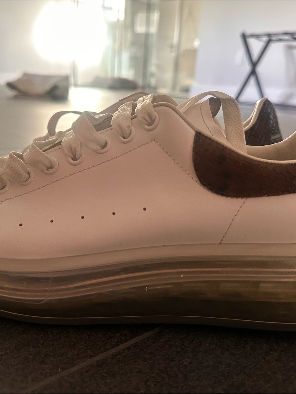 Alexander McQueen White Sneakers with Brown Heel Accent